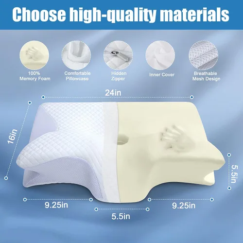 Vista 9 de HOMCA Almohada cervical de espuma viscoelástica Almohada de espuma viscoelástica de contorno para aliviar el dolor de cuello, almohada ortopédica