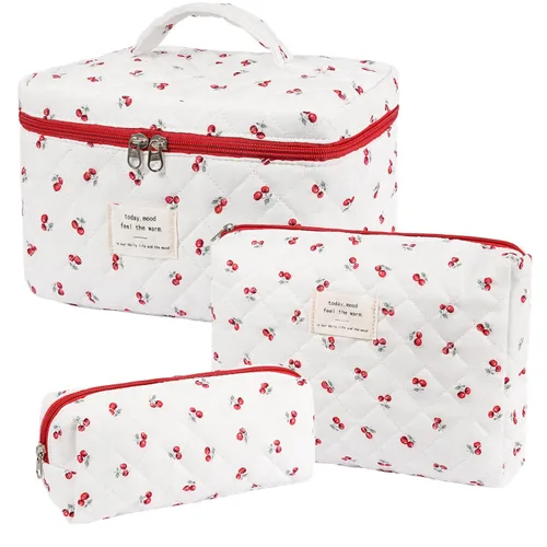 Vista 15 de honitty Bolsa de maquillaje, bolsas de cosméticos acolchadas, bolsas de maquillaje florales grandes para mujeres, organizador de maquillaje, bolsa