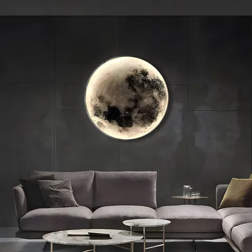 Vista 4 de Aplique de pared de luna regulable, lámpara de pared enchufable para mesita de noche, moderna iluminación LED montada en la pared para sala
