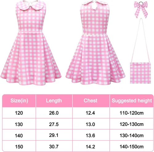 Vista 6 de Vestidos de disfraz para niñas, vestido de cosplay de muñeca rosa con accesorios