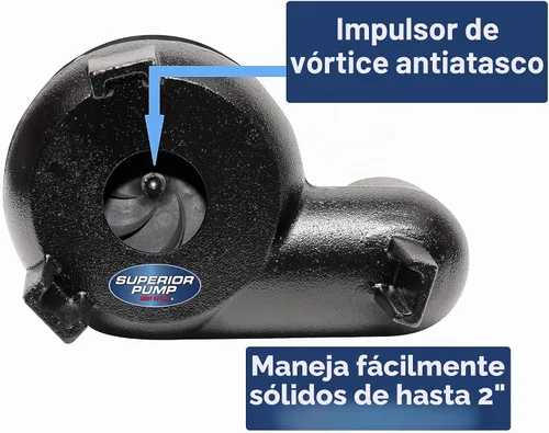 Vista 3 de Superior Pump 93020 1/2 HP Sistema de bomba de aguas residuales de hierro fundido de 2 pulgadas con interruptor de flotador vertical, negro