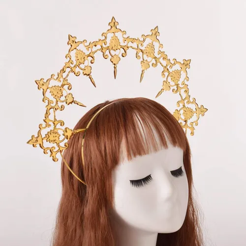 Vista 4 de BLESSUME Corona de Halo de María Diosa Diadema Mujer Disfraz de Halloween Accesorio para la Cabeza