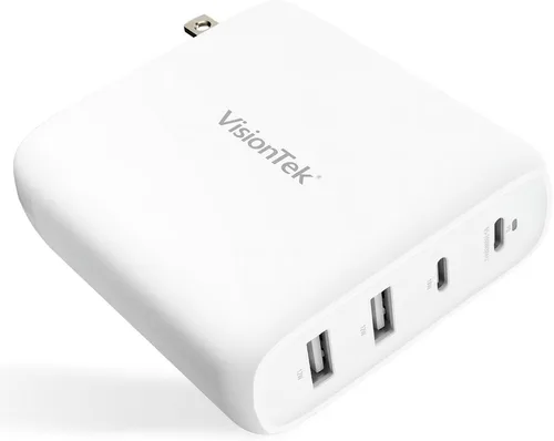 Vista 8 de VisionTek GaN II - Cargador rápido de pared de 45 W, puertos USBC duales, 2 veces USB-C, compatible con MacBook Air, iPad, iPhone, Galaxy, Steam