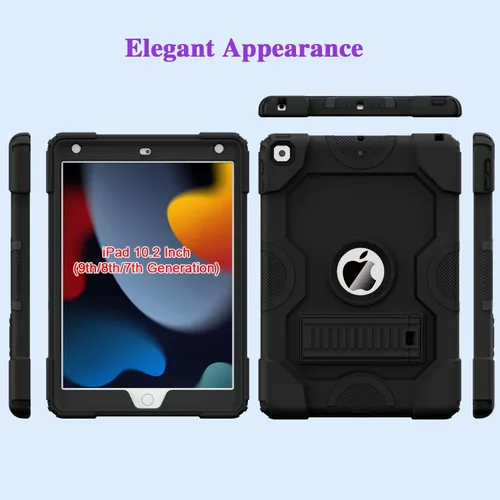 Vista 7 de ZoneFoker - Funda para iPad de 9.ª generación, funda para iPad de 8.ª y 7.ª generación, funda para iPad de 10.2 pulgadas 2021/2020/2019, funda Negro