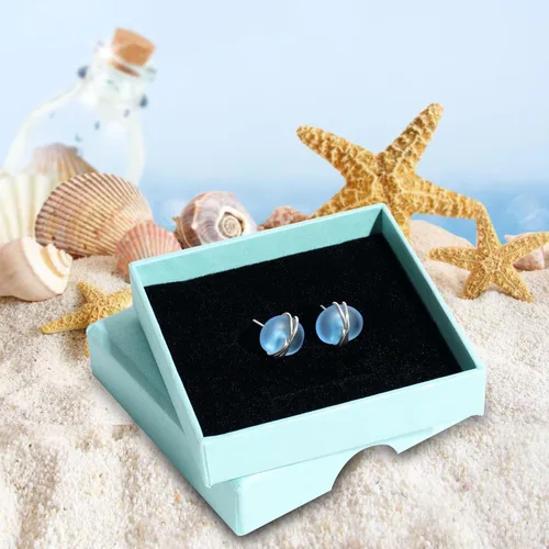 Vista 6 de Sea Glass Earrings S925 Sterling Silver Hypoallergenic Handmade Stud Post Earrings Beach Glass Fashion Handcraft Jewelry earrings stud earrings for