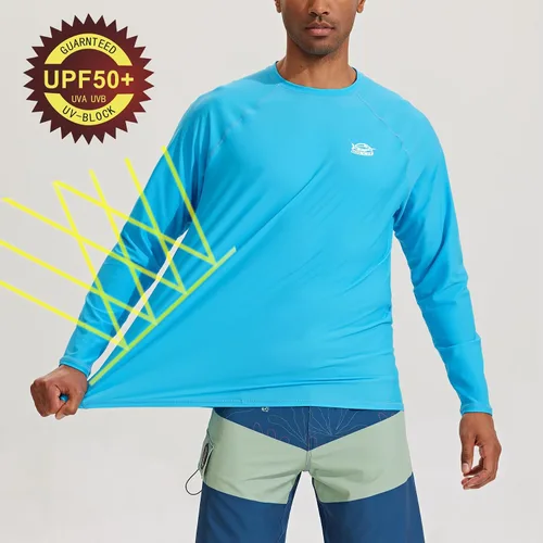 Vista 3 de Willit Camiseta de natación para hombre, manga larga, protección solar UPF 50+, ajuste holgado, secado rápido