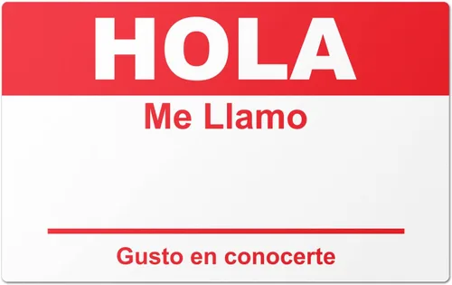 Vista 4 de Etiquetas de nombre en español (4 x 2.3 pulgadas, azul, 100 etiquetas) Hola, Me Llamo, insignias adhesivas para eventos, reuniones y reuniones