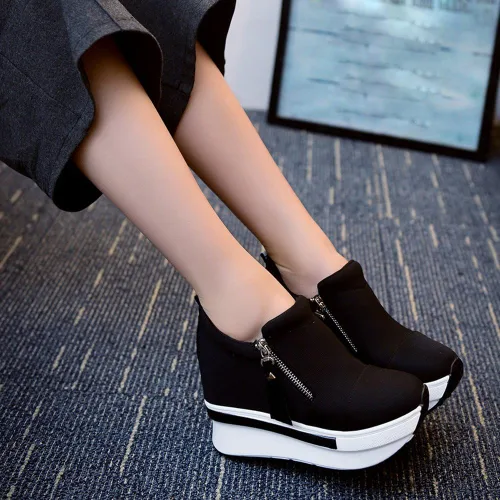Vista 3 de haoricu Zapatos deportivos para mujer, con plataforma, sin cordones, informales, para correr, senderismo