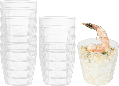 Vista 6 de Restaurantware Vasos de postre de 5 onzas, 100 mini tazas desechables para aperitivos, diseño redondo en espiral, tazas de plástico transparente