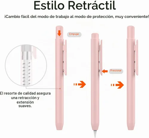 Vista 4 de Estuche con Soporte MoKo para Lápiz Apple 1ª Generación, Funda Protectora Retráctil para Lápiz iPad con Clip Resistente, Rosa A-Rosa