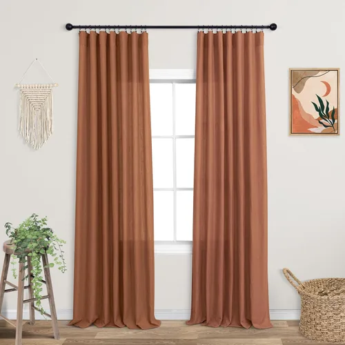Vista 93 de KOUFALL Juego de 2 cortinas de puerta francesa, cortinas de lino para puerta/ventana, cortina transparente boho para cristal lateral delantero