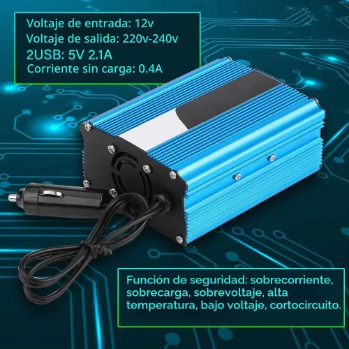 Vista 3 de 500W DC 12V a AC 220V-240V pico 600W convertidor de coche adaptador USB dual