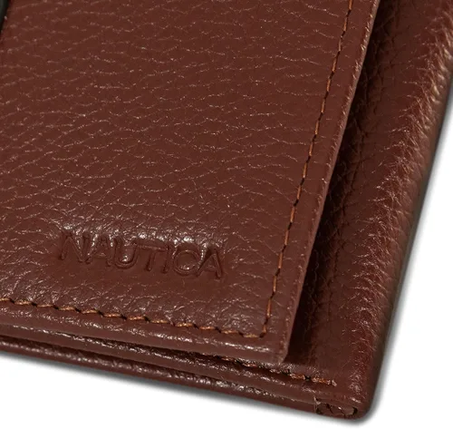 Vista 82 de Nautica Men's Trifold Wallet RFID Blocking Protection ID Window Card Slots Genuine Leather Durable