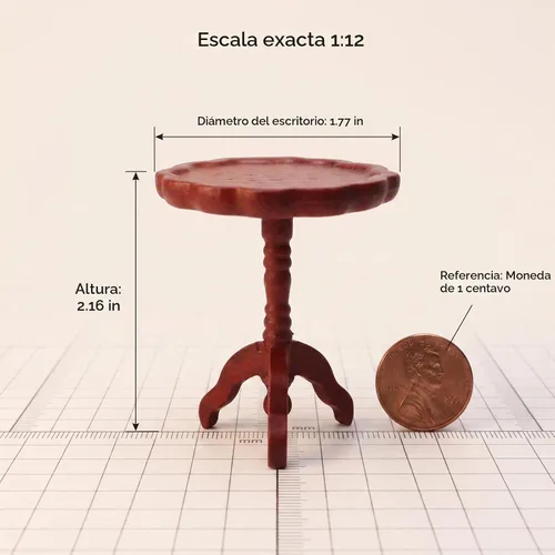 Vista 3 de Mesa auxiliar de casa de muñecas en miniatura, a escala 1:12, muebles de madera, mesa de té lateral redonda, modelo para casa de muñecas, sala