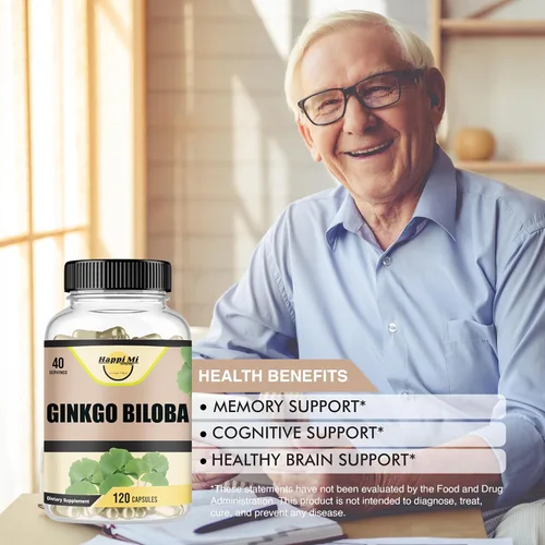Vista 4 de Ginkgo Biloba 1800 mg, Ginkgo Biloba Organic, soporte de memoria y función cerebral, mejora la concentración y el apoyo cognitivo, claridad, 120
