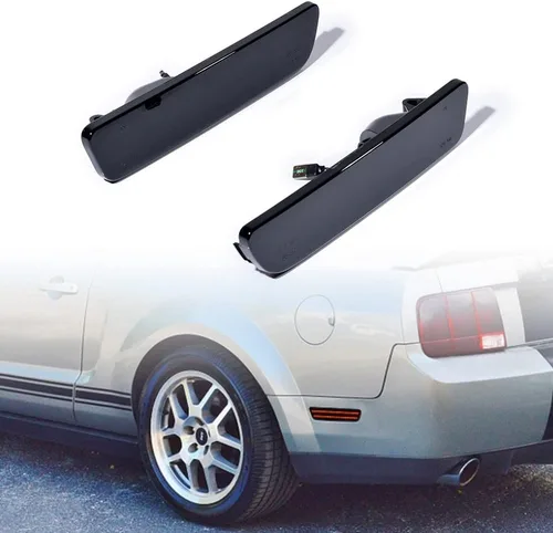 Vista 9 de Astra Depot 2 luces LED ahumadas de 120 luces LED LED de marcador lateral rojo para parachoques trasero compatible con Ford Mustang Base
