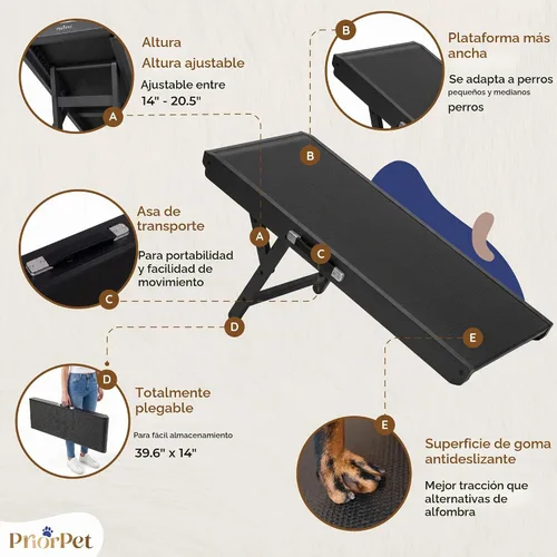 Vista 4 de Rampa para perros para sofá, antideslizante, resistente, plegable, soporta hasta 200 libras, ajustable de 7 a 20 pulgadas, plataforma de aterrizaje