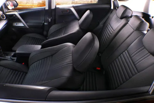 Vista 6 de EKR - Juego completo de fundas de asiento de cuero para automóvil de ajuste personalizado (color negro)