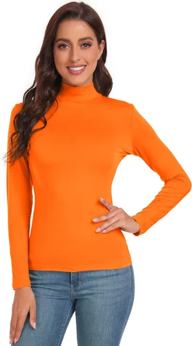 Vista 3 de Camisetas de manga larga con cuello alto falso para mujer, ajustadas, básicas, para mujer