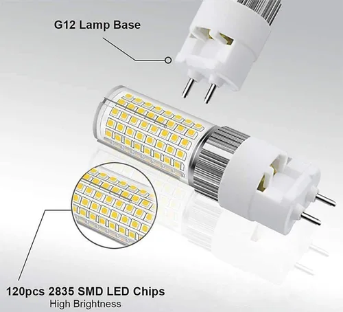 Vista 3 de Bombillas de halogenuros metálicos G12 de 16 W, base G12, bombilla LED de maíz de 100-277 V, bombilla de maíz bi-pines, lámpara de halogenuros