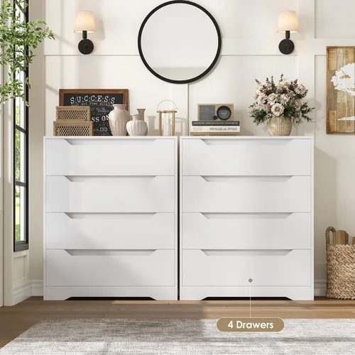 Vista 10 de HOSTACK Cómoda Blanca, Cómoda de 4 Cajones, Cómoda Moderna con Tiradores Recortados, Cómodas Pequeñas con Cajones, Organizador de Cofre