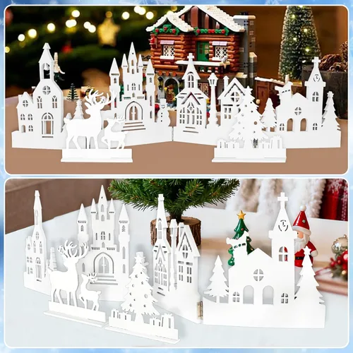 Vista 4 de Juego de centros de mesa de Navidad para mesas, decoración de mesa de iglesia plegable, decoración rústica de Navidad para el hogar, decoración