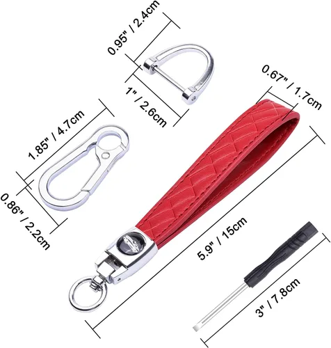 Vista 6 de Wisdompro Llavero de cuero de microfibra para automóvil, llavero universal con 3 llaveros y 1 destornillador para hombres y mujeres, color rojo