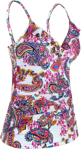 Vista 2 de Hilor Top tankini para mujer con volantes fruncidos y cuello en V