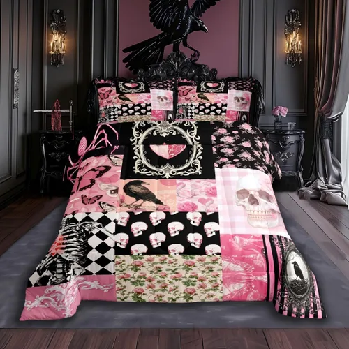 Vista 17 de Castle Fairy Juego de edredón con diseño de gato lindo para niños, tamaño twin, juego de ropa de cama con hojas de flores, luna, noche y cielo