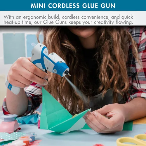 Vista 7 de Mini pistola de pegamento caliente inalámbrica Boquilla de precisión antigoteo con luz de guía LED USB-C recargable azul/blanco