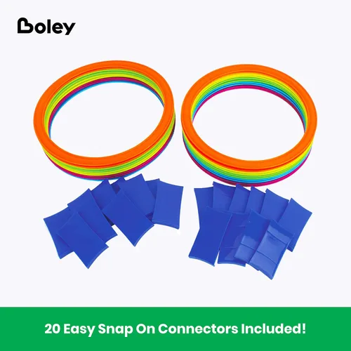 Vista 2 de Boley Juego de anillos Hopscotch de 40 piezas con 20 aros coloridos y 20 conectores, perfecto para jugar al aire libre, juegos de patio trasero