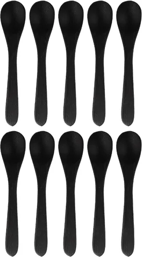 Vista 16 de BambooMN Cucharas de bambú para servir, mini cuchara de azúcar con sal, pequeñas cucharas de madera para especias, ovalada negra de 3.5 pulgadas, 10