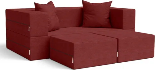 Vista 7 de Jaxx Sofá biplaza convertible con cremallera y otomanas, microterciopelo texturizado, color rojo baya