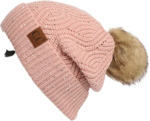 Vista 66 de Gorro unisex liso con pompón y ribete (HAT-43) de C.C Hatsandscarf Exclusives Marfil