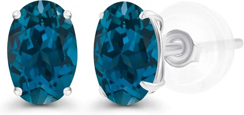 Vista 11 de Aretes de plata de ley 925 maciza chapados en oro de 0.276 x 0.197 in ovalados con piedra natal genuina para mujer, aretes de tuerca con piedras