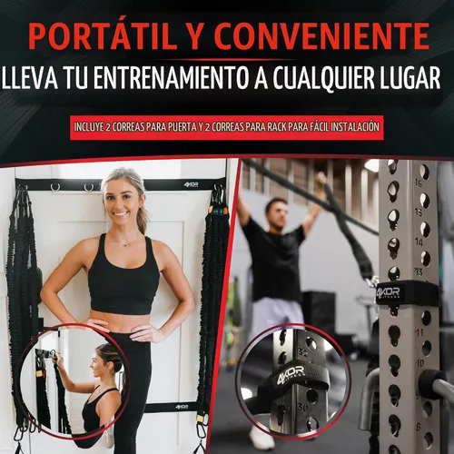 Vista 9 de Sistema de resistencia de cuerda de resistencia, con asas intercambiables, fundas protectoras de nailon, correas de pie, correas de anclaje y bolsa