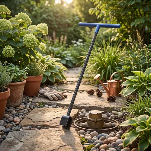 Vista 2 de Garosa Llave de acero para medidor de agua, llave multifunción con mango en T, herramienta de utilidad de 4 vías para válvulas, grifos, contención