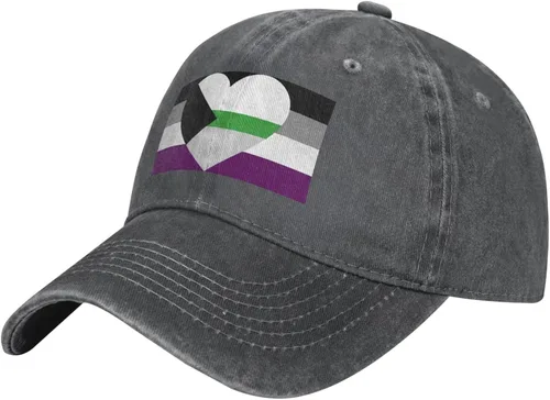 Vista 2 de Rqwaaed Demiromantic - Gorra de béisbol ajustable con bandera del orgullo asexual, gorra de camionero para papá, color jaspeado profundo, Deep