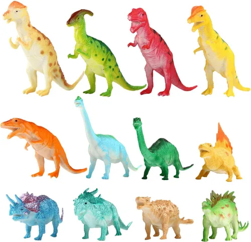 Vista 2 de Yeonha Toys, Playset Jumbo Dinosaur de juguete, figura de dinosaurio 7 pulgadas (12 unidades), Material Seguro, Dinosaurio realista variado, Juego