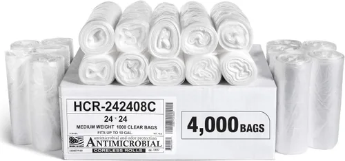 Vista 49 de Aluf Plastics Bolsas de basura de alta densidad, 10 galones, 4000 unidades, 6 micras (eq), 24 x 24 pulgadas, negras, para baño, oficina, industrial