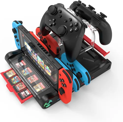 Vista 2 de Qoroos Estación de carga para Nintendo SwitchOLED Estación de carga Joy Con Base de carga Soporte Nintendo Switch Dock con 8 ranuras para tarjetas