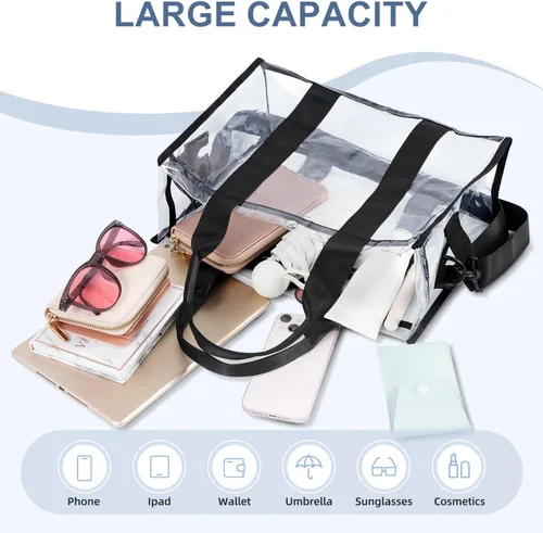 Vista 3 de BAGAIL Bolsa transparente, aprobada para estadios, con bolsillo interior, bolsa de viaje transparente para eventos deportivos, conciertos, trabajo