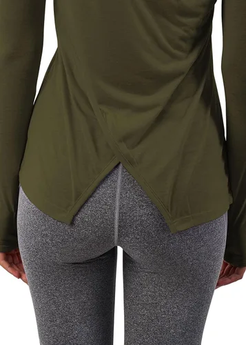 Vista 3 de Bestisun Camisetas de entrenamiento de yoga de manga larga ligeras con agujero para el pulgar, ropa atlética para mujer