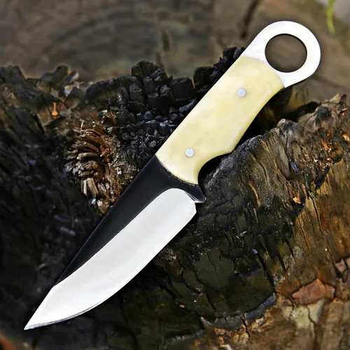 Vista 3 de TAC KNIVES 8'' de tang completo Cuchillo de hoja fija para exterior, camping y caza con funda, regalo para él, 1095 de acero de alto carbono