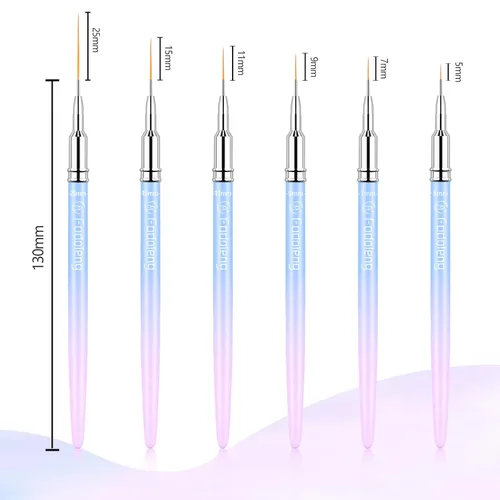 Vista 2 de Cepillo delineador para uñas, 6 pinceles finos para arte de uñas, cepillo profesional para detalles de uñas para esmalte de gel, tamaños