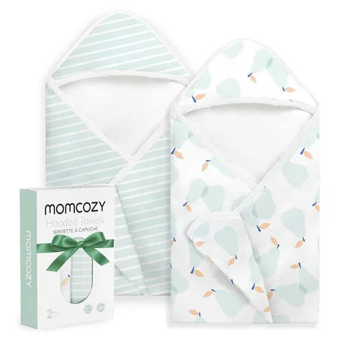 Vista 21 de Momcozy Toalla de bebé con capucha, ultra suave y absorbente, juego de toallas de baño grandes para mayor comodidad y suavidad en la piel del bebé