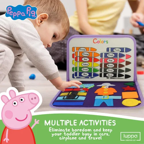 Vista 6 de Peppa Pig Tablero Ocupado para Niños Pequeños – Juguetes Montessori para niños de 1, 2, 3, 4 años, Tablero Sensorial de Actividad Educativa