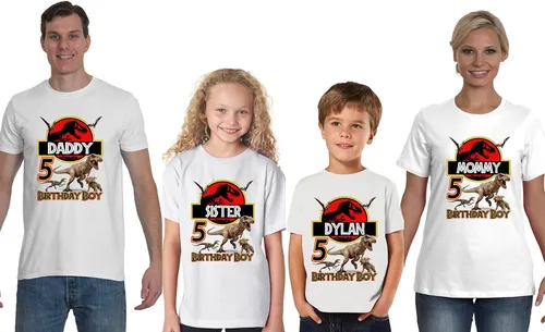 Vista 2 de Personalized Jurasic Birthday Shirt, Add Any Name and Age, Custom Shirts for a Jurasic Birthday Party, Family Matching Shirts. White