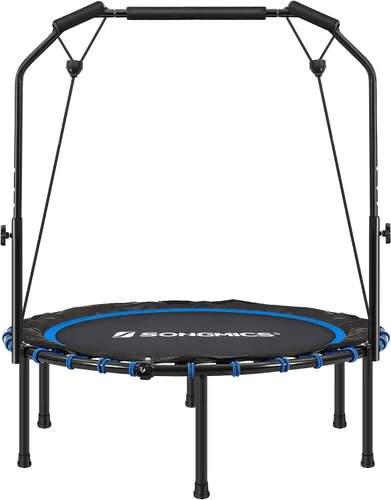 Vista 2 de SONGMICS Mini trampolín de fitness de 40 pulgadas, rebote de fitness con pasamanos ajustable, trampolín plegable para entrenamiento en casa, carga