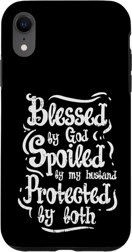 Vista 24 de iPhone 16 Blessed by God Spoiled by My Husband Funny Wife Mom Case